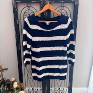 Nautical blue and white thick strip sweater.